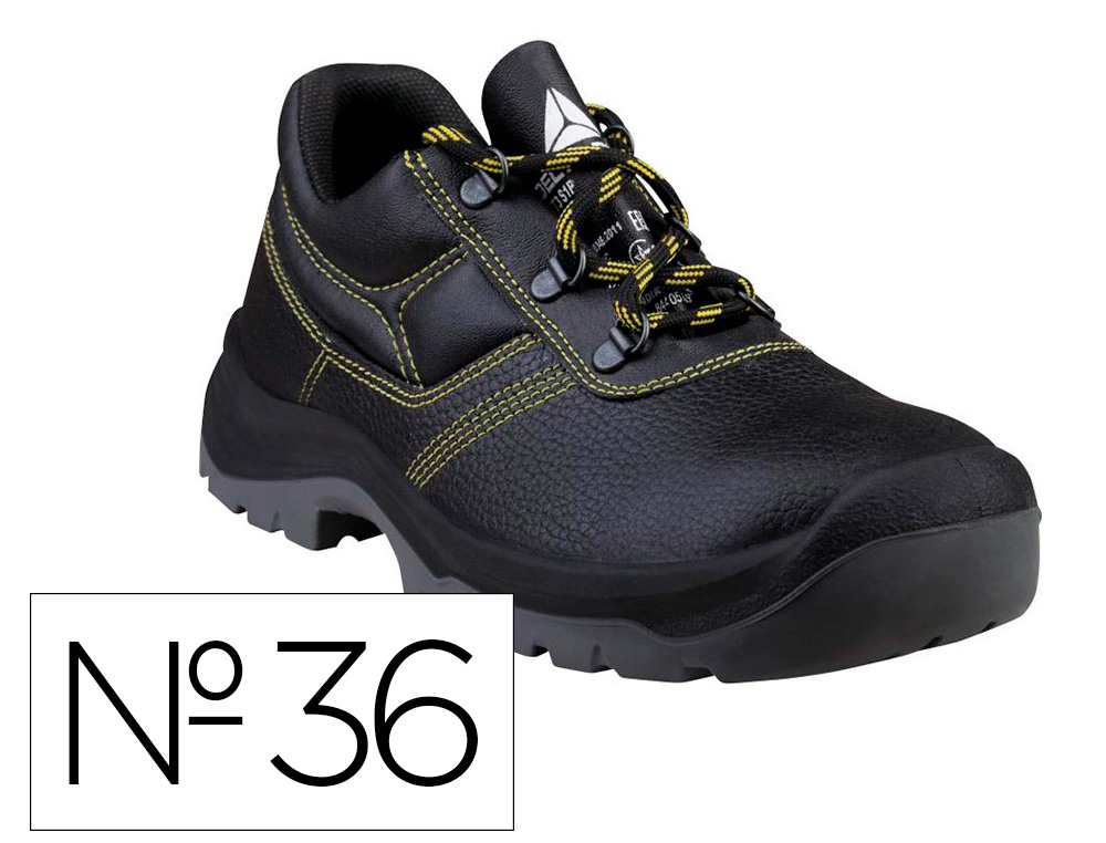 ZAPATOS DE SEGURIDAD DELTAPLUS PIEL CRUPON PIGMENTADA SUELA PU BI DENSIDAD COLOR NEGRO TALLA 36