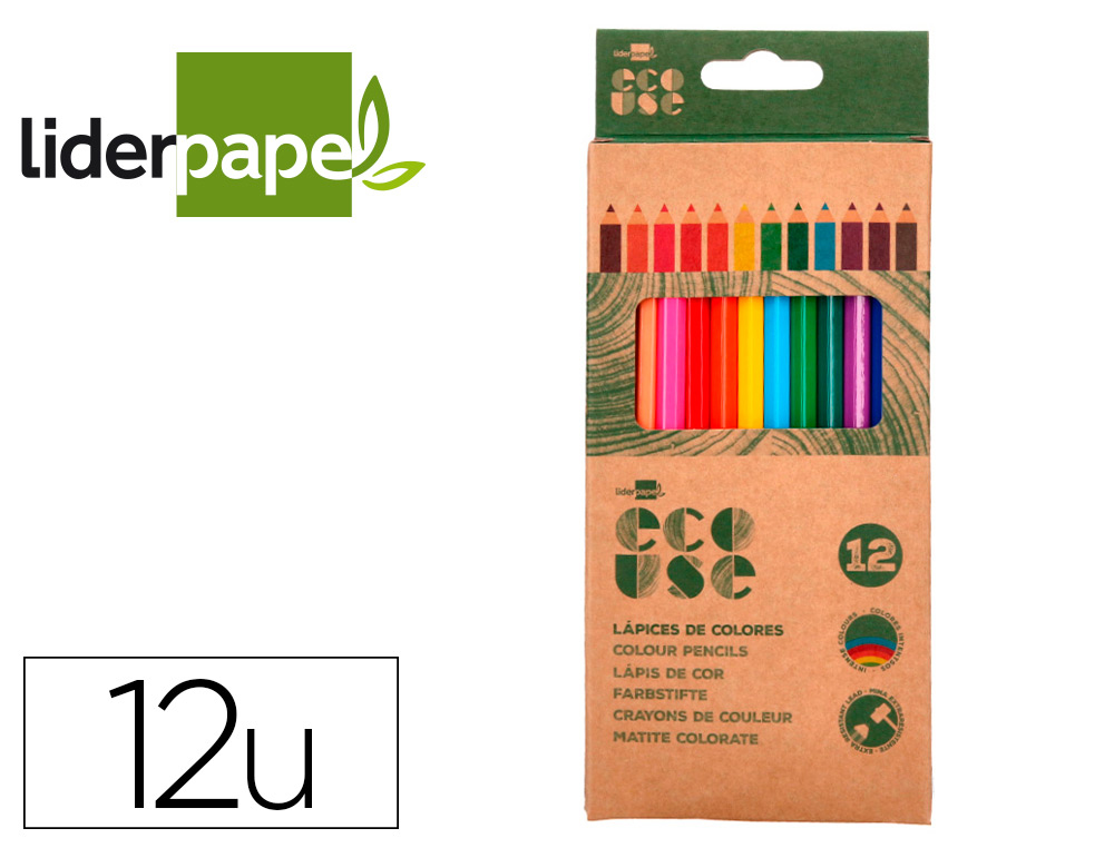 LAPICES DE COLORES LIDERPAPEL ECOUSE CAJA DE 12 UNIDADES COLORES SURTIDOS CON CERTIFICADO FSC