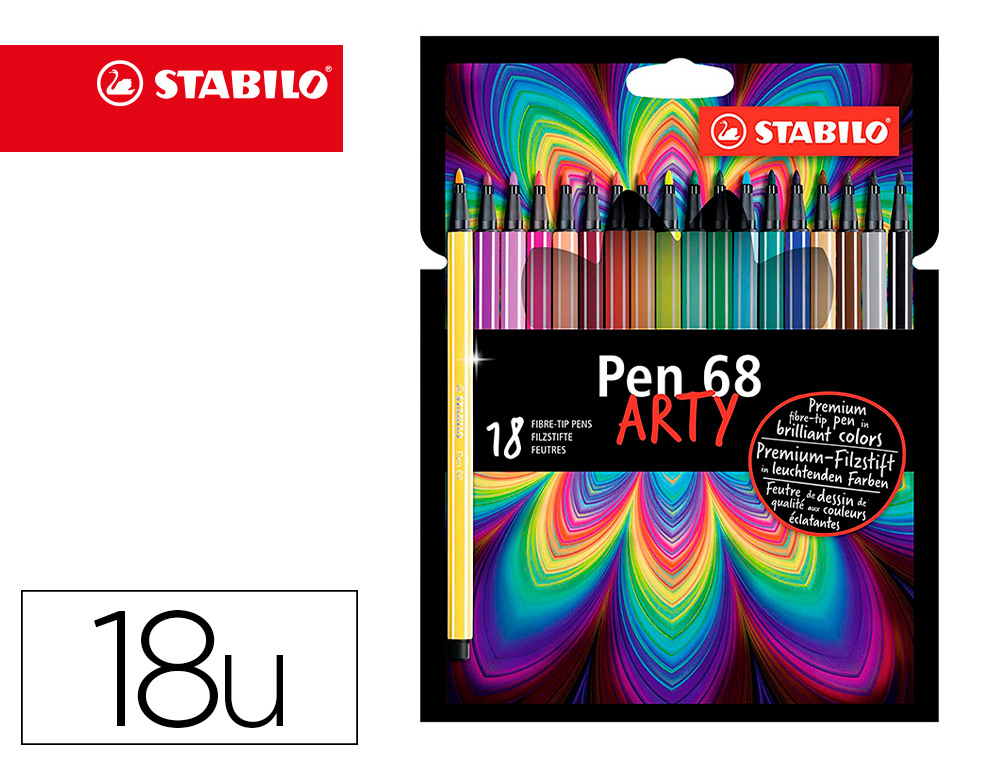 ROTULADOR STABILO ACUARELABLE PEN 68 ESTUCHE CARTON DE 18 UNIDADES COLORES SURTIDOS