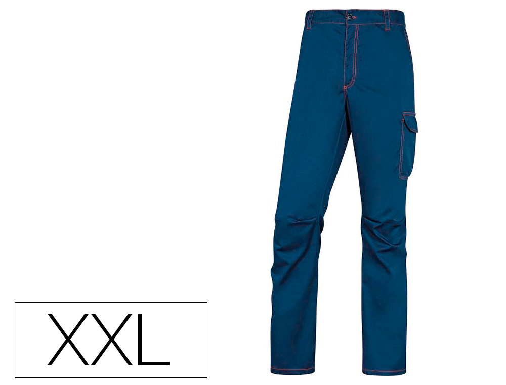 PANTALON DE TRABAJO DELTAPLUS CINTURA ELASTICA 5 BOLSILLOS COLOR AZUL MARINO / NARANJA TALLA XXL