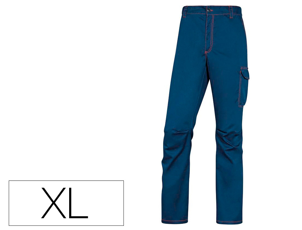 PANTALON DE TRABAJO DELTAPLUS CINTURA ELASTICA 5 BOLSILLOS COLOR AZUL MARINO / NARANJA TALLA XL