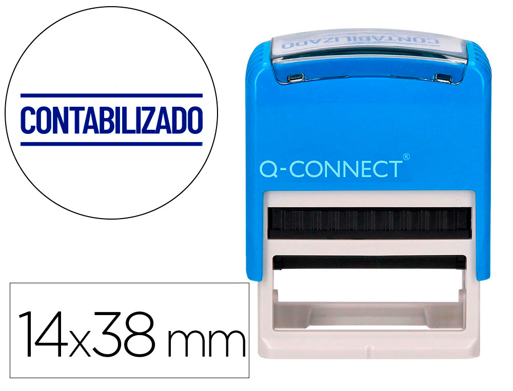 SELLO ENTINTADO AUTOMATICO Q-CONNECT CONTABILIZADO ALMOHADILLA 14X38 MM COLOR AZUL