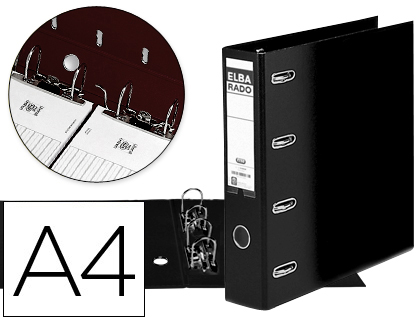 ARCHIVADOR DE PALANCA ELBA CARTON FORRADO DIN A4 NEGRO LOMO DE 75 MM RADO CON DOBLE MECANISMO
