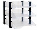 [704 CS TP] BANDEJA SOBREMESA ARCHIVO 2000 PLASTICO TRANSPARENTE CON ELEVADORES NEGRO CONJUNTO DE 3 BANDEJAS 280X285X350 MM
