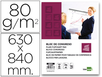 BLOC CONGRESO LIDERPAPEL LISO 630X840 MM 25+5 HOJAS 80G/M2
