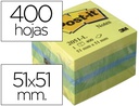 [FT510091729] BLOC DE NOTAS ADHESIVAS QUITA Y PON POST-IT 51X51 MM MINICUBO COLOR LIMON 2051-L 400 HOJAS