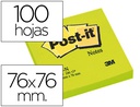 [FT510010182 (654-N VERDE)] BLOC DE NOTAS ADHESIVAS QUITA Y PON POST-IT 76X76 MM VERDE NEON CON 100 HOJAS