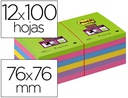 [7100290156] BLOC DE NOTAS ADHESIVAS QUITA Y PON POST-IT SUPER STICK ULTRA 76X76 MM PACK DE 12 BLOC VERDE ROSA AMARILLA
