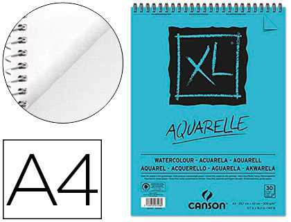 BLOC DIBUJO ACUARELA CANSON XL AQUARELLE GRANO FINO DIN A4 MICROPERFORADO ESPIRAL 21X29,7 CM 30 HOJAS 300 GR/M2