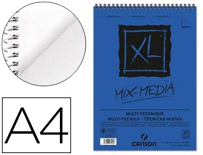 BLOC DIBUJO ACUARELA CANSON XL MIX MEDIA GRANO MEDIO DIN A4 MICROPERFORADO ESPIRAL 21X29,7 CM 30 HOJAS 300 GR/M2