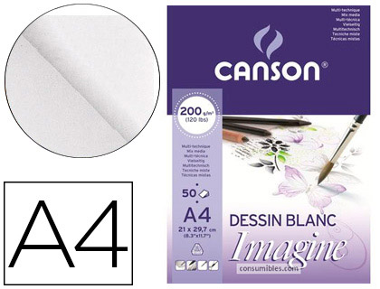 BLOC DIBUJO MULTITECNICAS CANSON IMAGINE DIN A4 ENCOLADO LISO 21X29,7 CM 50 HOJAS 200 GR/M2