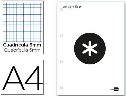 BLOC ENCOLADO LIDERPAPEL ANTARTIK CUADRO 5 MM A4 NATURAL 80 H 100 GR COLOR BLANCO