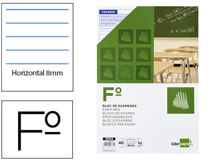 BLOC EXAMENES LIDERPAPEL HORIZONTAL FOLIO 40 HOJAS 60G/M2