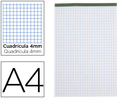 BLOC NOTAS LIDERPAPEL CUADRO 4 MM A4 80 HOJAS 60 G/M2 PERFORADO SIN TAPA
