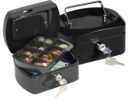 CAJA CAUDALES Q-CONNECT 6\&quot; 152X115X80 MM NEGRA CON PORTAMONEDAS