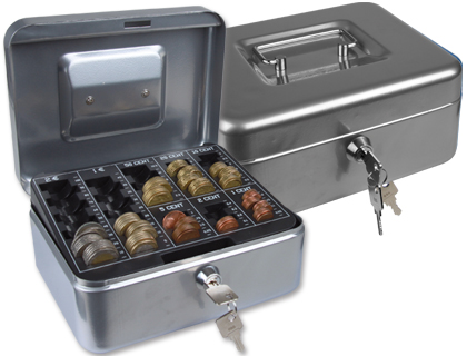 CAJA CAUDALES Q-CONNECT 8\&quot; 200X160X90 MM PLATA CON PORTAMONEDAS