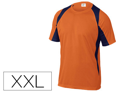 CAMISETA DELTAPLUS POLIESTER MANGA CORTA CUELLO REDONDO TRATAMIENTO SECADO RAPIDO COLOR NARANJA-MARINO TALLA