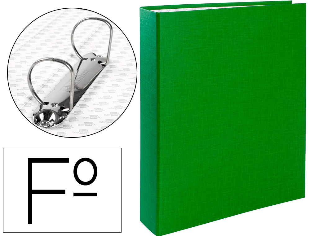 CARPETA DE 2 ANILLAS 40MM MIXTAS LIDERPAPEL FOLIO CARTON FORRADO PAPER COAT COMPRESOR PLASTICO VERDE