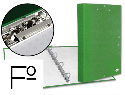 CARPETA DE 4 ANILLAS 25MM REDONDAS LIDERPAPEL FOLIO CARTON FORRADO PAPER COAT VERDE CLARO CON MINICLIP Y SOLAPAS