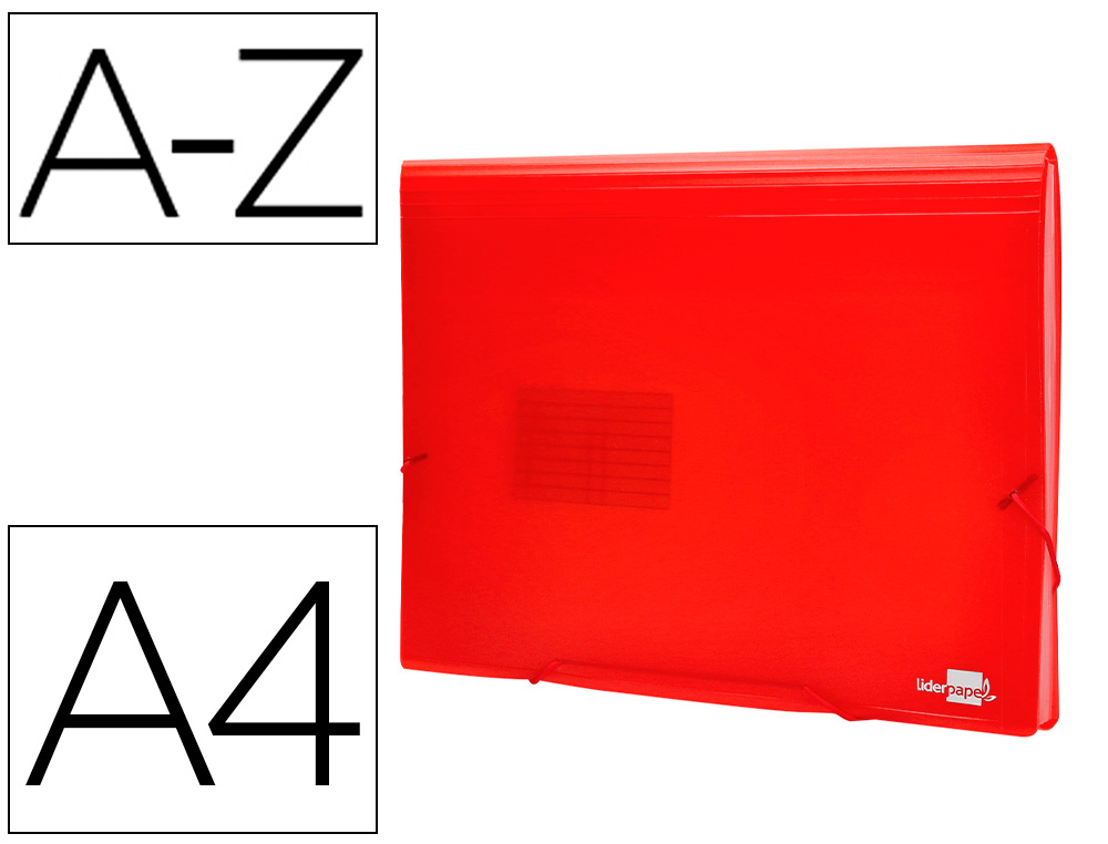 CARPETA LIDERPAPEL CLASIFICADOR FUELLE 32110 POLIPROPILENO DIN A4 ROJA TRANSPARENTE 13 DEPARTAMENTOS