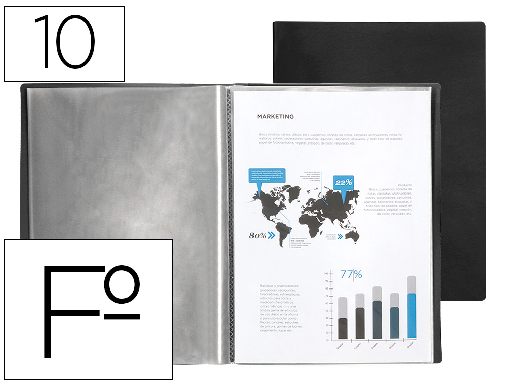 CARPETA LIDERPAPEL ESCAPARATE 10 FUNDAS PVC FOLIO NEGRO