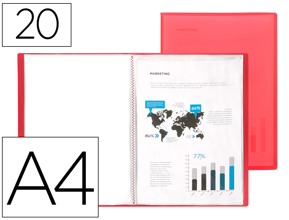 CARPETA LIDERPAPEL ESCAPARATE 47040 20 FUNDAS POLIPROPILENO DIN A4 ROJO TRANSLUCIDO