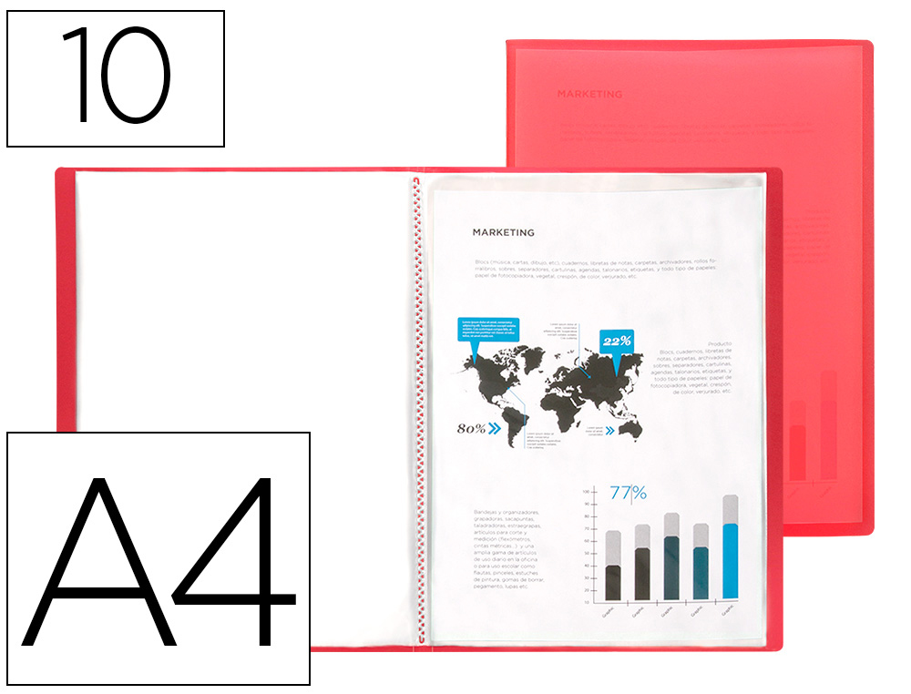 CARPETA LIDERPAPEL ESCAPARATE 47480 10 FUNDAS POLIPROPILENO DIN A4 ROJO TRANSLUCIDO