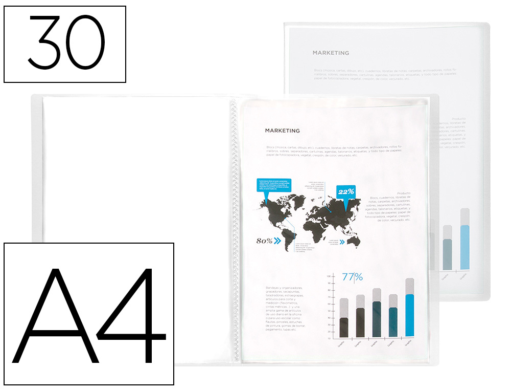 CARPETA LIDERPAPEL ESCAPARATE 47494 30 FUNDAS POLIPROPILENO DIN A4 TRANSPARENTE TRANSLUCIDO