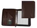 [KF17202] CARPETA PORTAFOLIOS Q-CONNECT CREMALLERA 4 ANILLAS 20 MM CONCALCULADORA CON BOLSA PARA MOVIL COLOR MARRON 260X355 MM