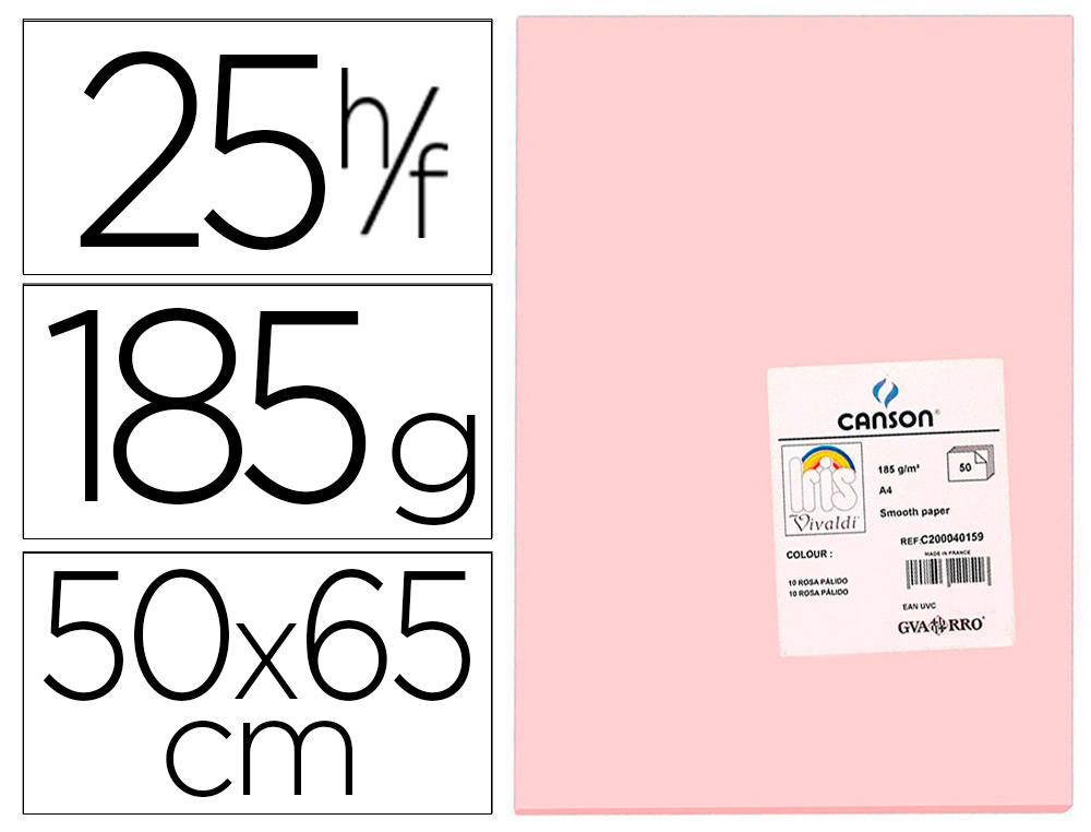 CARTULINA CANSON 50X65 10 ROSA CM 185 GR -UNIDAD-
