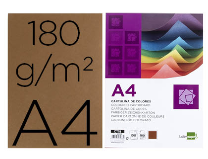 CARTULINA LIDERPAPEL A4 180G/M2 MARRON PAQUETE DE 100 HOJAS