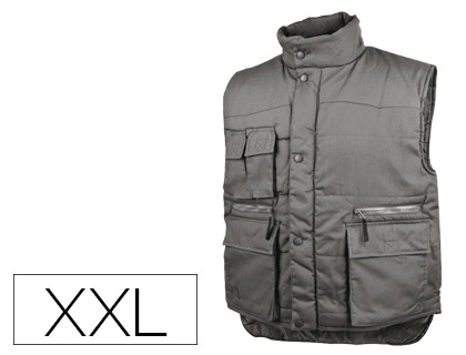 CHALECO DELTAPLUS MULTIBOLSILLOS CON CREMALLERA CINTURA ELASTICA PROTEGE RIÑONES GRIS VERDE TALLA XXL