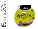 [13312] CINTA ADHESIVA PLICO DOBLE CARA 20 MT X 15 MM