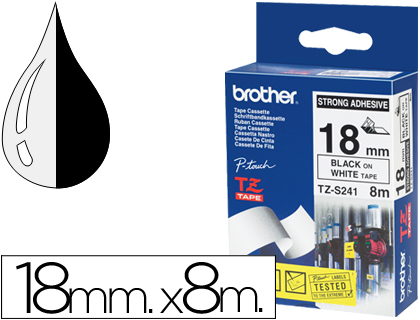CINTA BROTHER TZES241 BLANCO-NEGRO 18MM LONGITUD 8 MT SUPERADHESIVA