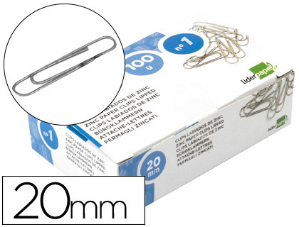 CLIPS LIDERPAPEL Nº1 LABIADOS 20 MM CAJA DE 100 UNIDADES