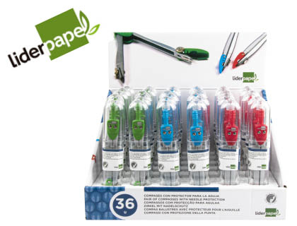 COMPAS LIDERPAPEL CON PROTECTOR DE PUNTA COLORES SURTIDOS