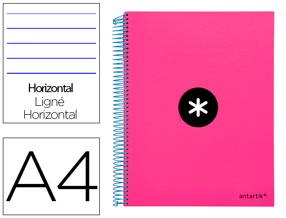 CUADERNO ESPIRAL A4 MICRO ANTARTIK TAPA FORRADA 120H 90 GR HORIZONTAL 5 BANDAS 4 TALADROS COLOR ROSA