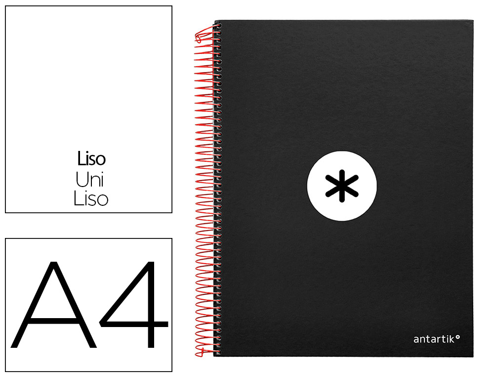 CUADERNO ESPIRAL A4 MICRO ANTARTIK TAPA FORRADA 120H 90 GR LISO CON BANDAS 4 TALADROS COLOR NEGRO