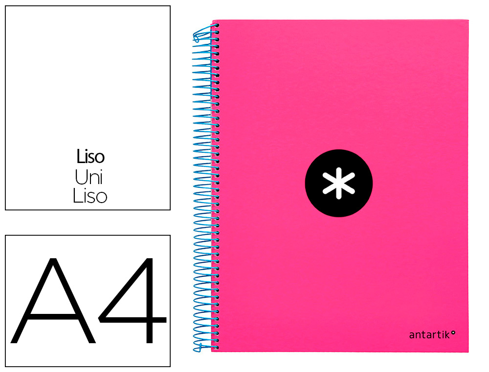 CUADERNO ESPIRAL A4 MICRO ANTARTIK TAPA FORRADA 120H 90 GR LISO CON BANDAS 4 TALADROS COLOR ROSA FLUOR
