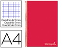 [BA50] CUADERNO ESPIRAL LIDERPAPEL A4 MICRO JOLLY TAPA FORRADA 140H 75 GR CUADRO 5MM 5 BANDAS 4 TALADROS COLOR ROJO