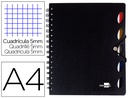 [BE20] CUADERNO ESPIRAL LIDERPAPEL A4 MICRO EXECUTIVE TAPA PLASTICO 100H 80 GR CUADRO 5MM 5 SEPARADORES CON GOMILLA NEGRO
