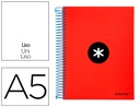 [KD52] CUADERNO ESPIRAL A5 MICRO ANTARTIK TAPA FORRADA 120H 90G LISO CON BANDAS 6 TALADROS COLOR ROJO