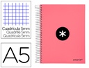[KD89] CUADERNO ESPIRAL A5 MICRO ANTARTIK TAPA FORRADA120H 90 GR CUADRO 5 MM 5 BAND 6 TALADROS COLOR CORAL