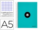 [KD90] CUADERNO ESPIRAL A5 MICRO ANTARTIK TAPA FORRADA120H 90 GR CUADRO 5 MM 5 BANDA6 TALADROS COLOR MENTA