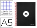 [KD40] CUADERNO ESPIRAL A5 MICRO ANTARTIK TAPA FORRADA120H 90 GR CUADRO 5MM 5 BANDAS6 TALADROS COLOR NEGRO
