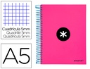 [KD35] CUADERNO ESPIRAL A5 MICRO ANTARTIK TAPA FORRADA 120H 90 GR CUADRO 5MM 5 BANDA S 6 TALADROS COLOR ROSA