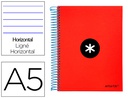 [KD12] CUADERNO ESPIRAL A5 MICRO ANTARTIK TAPA FORRADA 120H 90 GR HORIZONTAL 5 BANDAS 6 TALADROS COLOR ROJO