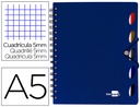 [BJ34] CUADERNO ESPIRAL LIDERPAPEL A5 MICRO EXECUTIVE TAPA PLASTICO 100H 80 GR CUADRO 5MM 5 SEPARADORES CON GOMILLA AZUL