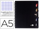 [BJ36] CUADERNO ESPIRAL LIDERPAPEL A5 MICRO EXECUTIVE TAPA PLASTICO 100H 80 GR CUADRO 5MM 5 SEPARADORES CON GOMILLA NEGRO