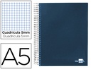 [BJ24] CUADERNO ESPIRAL LIDERPAPEL A5 MICRO PAPERCOAT TAPA FORRADA 140H 80 GR CUADRO5MM 5 BANDAS 6 TALADROS AZUL